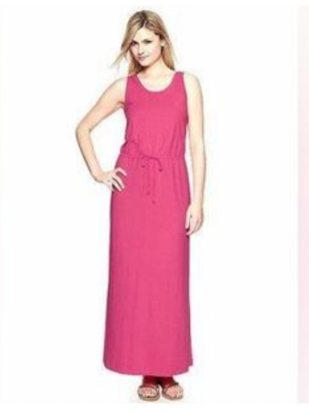 Gap Bright Pink Stretchy Rome Tank Maxi Dress Beach Elastic Waist Women Size XS